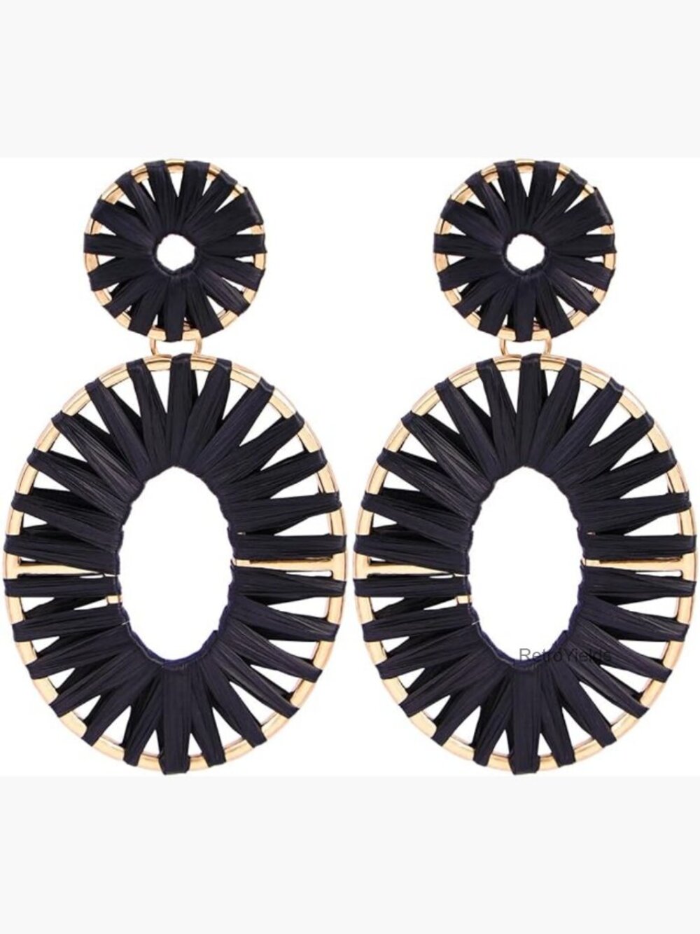 Raffia Tassel Hoop Drop Earrings Handmade Statement Jewelry